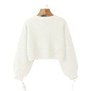 White Waffle Knit Sweater